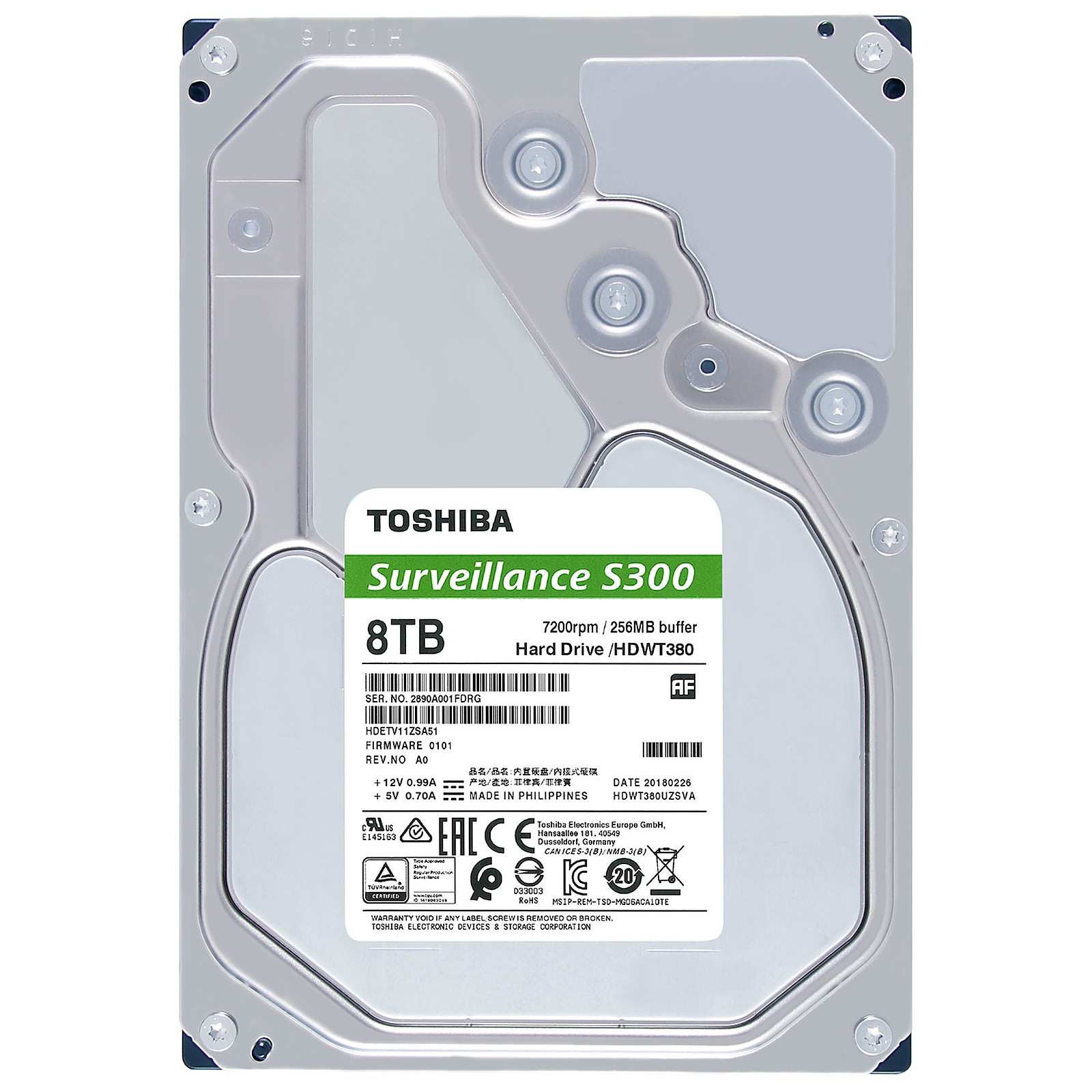 TOSHIBA Disque dur interne S300 8 TO 3.5 SATA 7200RPM (surveillance)