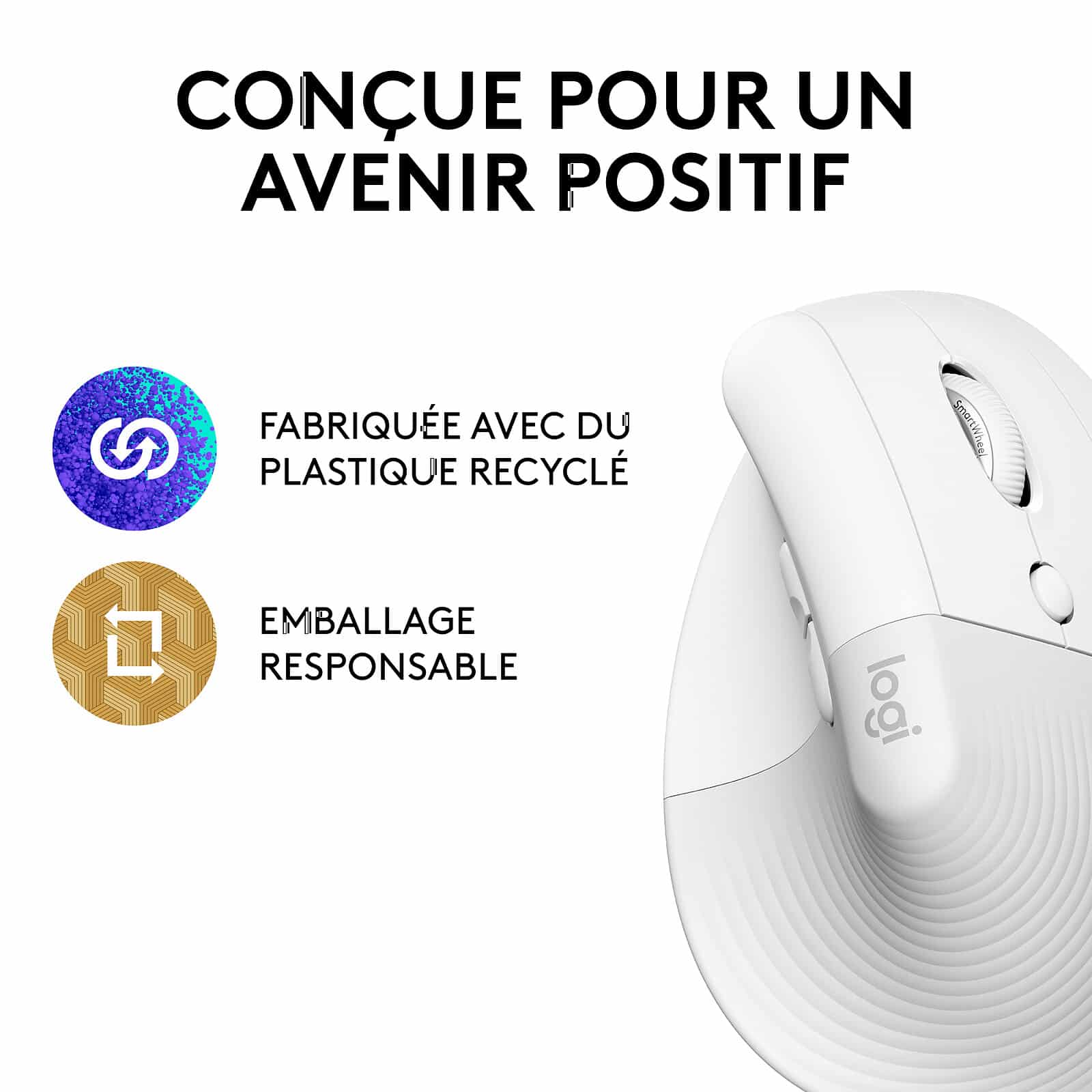LOGITECH SOURIS 3D Série Ergo LIFT BLUTOOTH VERTICAL ERGONOMIC BLANC